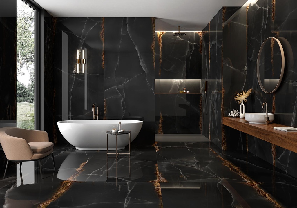 [MAT-ARKLAM-ONICE-BLACK-POLISHED-1200-X-3000-6MM] Porcelaine — Onice Black Polished 1200 x 3000 - 6mm